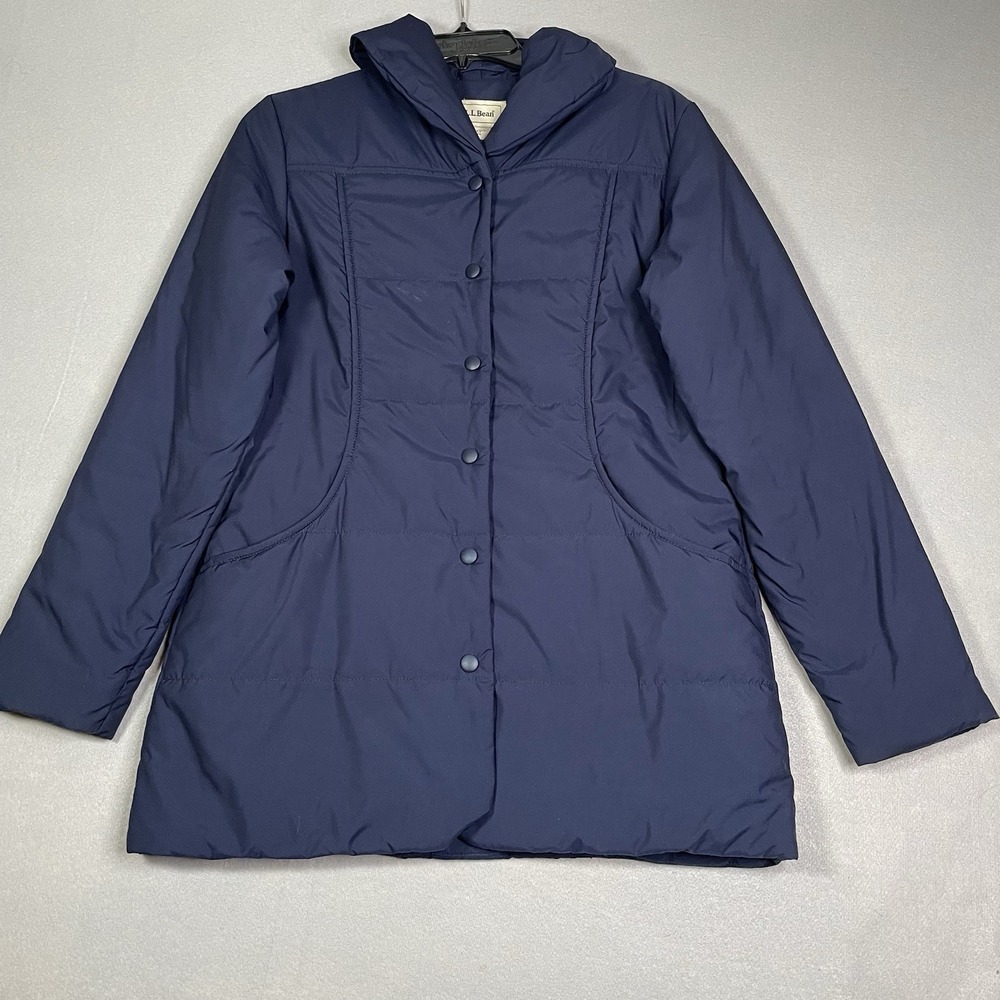 LL Bean Womens Mountain Classic Full button Puffer Jacket Size XS Navy Blue